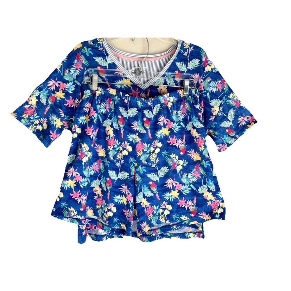 Cuddl Duds Short Sleeve Top And Shorts Pajama Set Size M Tropical Print